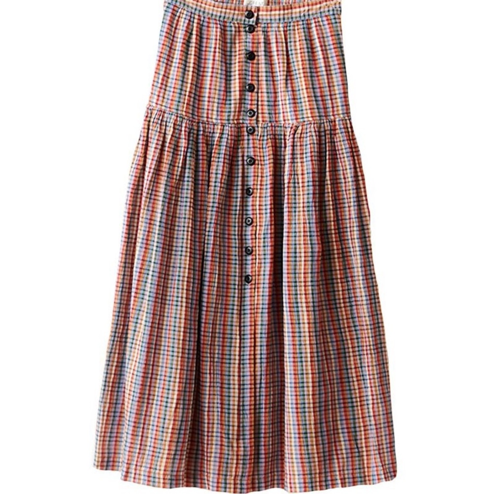 THE GREAT. A-Line Midi The Boating Skirt Size 2 (Medium) Rainbow checkered plaid